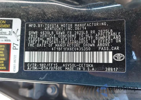 2014 Toyota Camry Se from USA, damaged, VIN 4T1BF1FK6EU435350